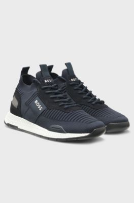 Trainers with knitted uppers and suede trims, Dark Blue