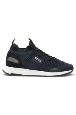 Trainers with knitted uppers and suede trims, Dark Blue