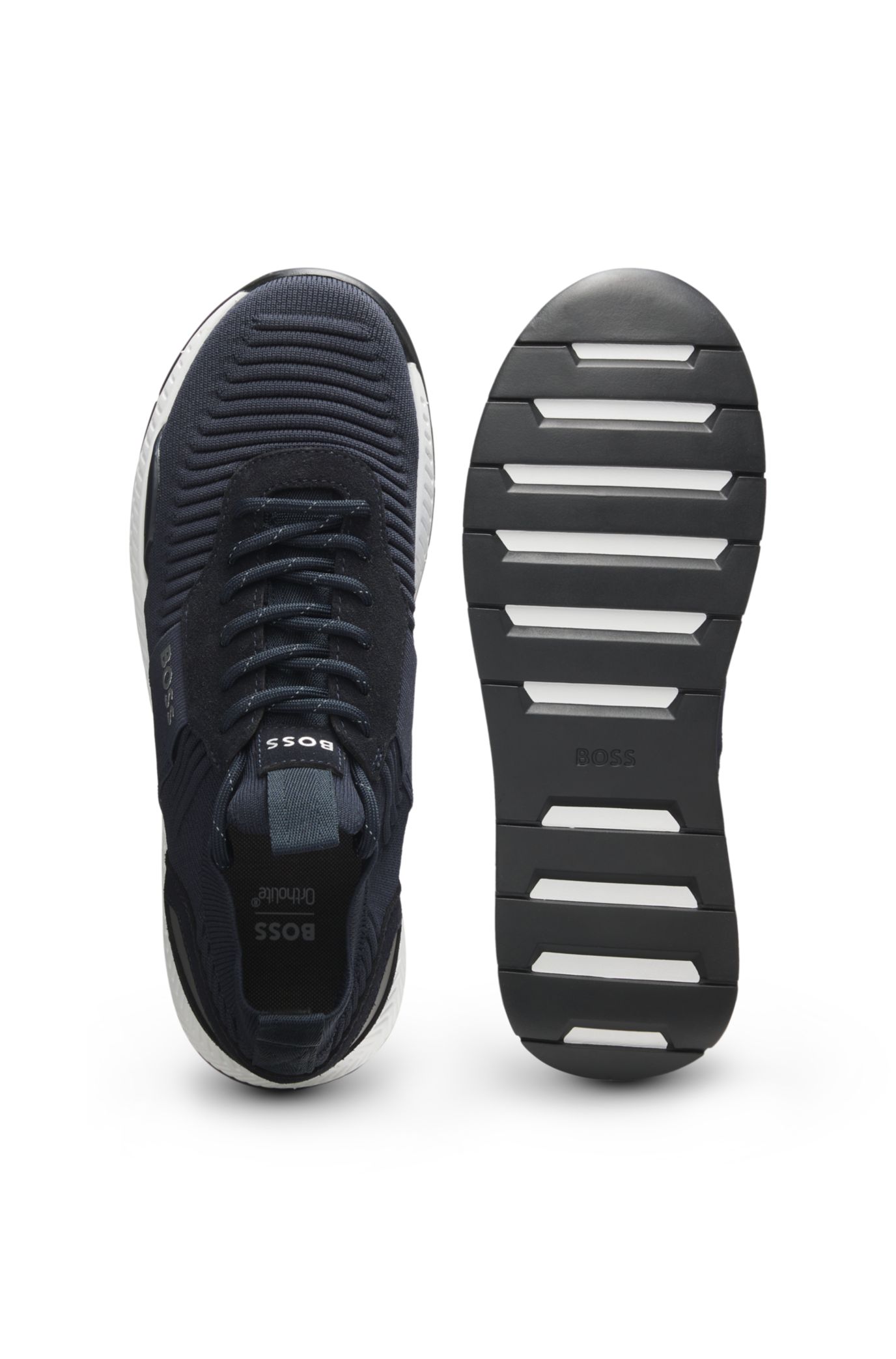 BOSS - スニーカー ニットアッパー＆スエードトリム - ダークブルー