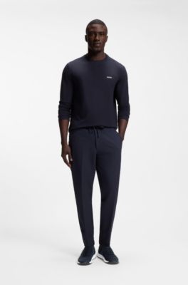 Sneakers van verschillende materialen met gebreide bovenzijde en su&egrave;de details, Donkerblauw