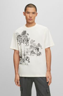 Hugo Maglietta Uomo In Jersey Di Cotone - Modello Nugocrea Con Logo Artistico - 100% Cotone