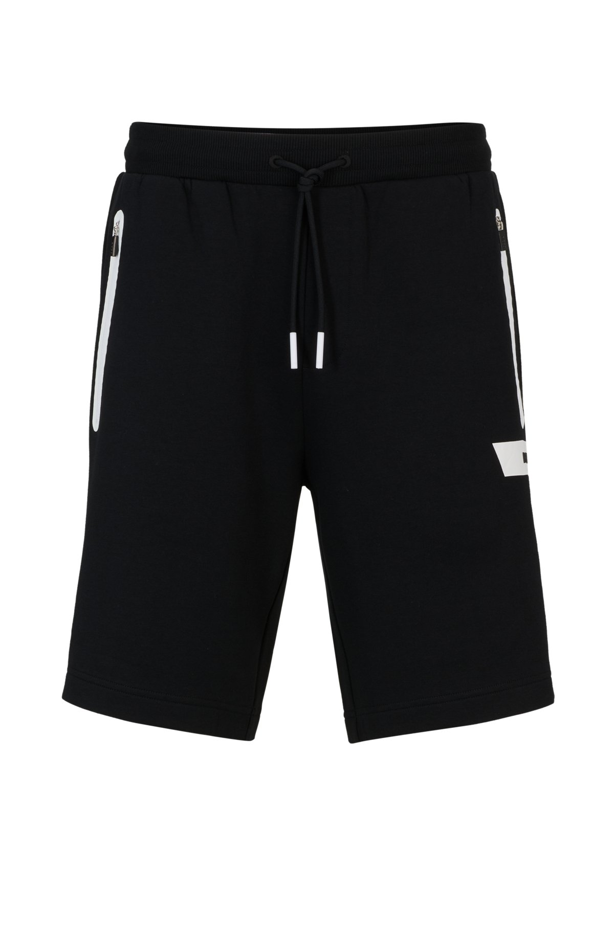 Shorts aus Baumwoll-Mix mit Tunnelzug und Logo-Streifen, Schwarz