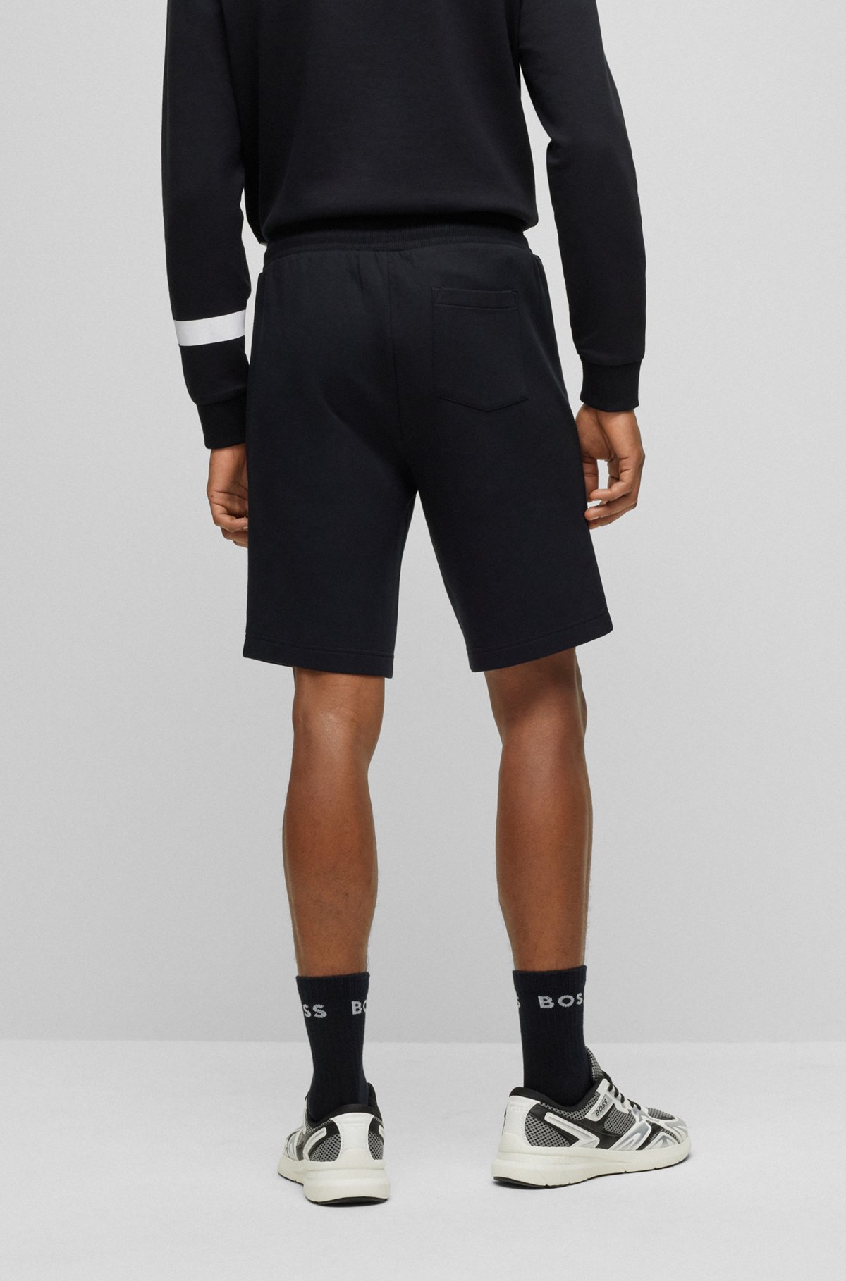 Cotton-blend drawstring shorts with logo stripe, Black