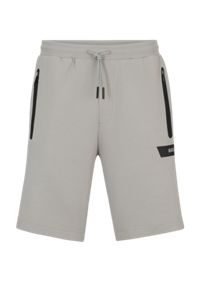 Shorts aus Baumwoll-Mix mit Tunnelzug und Logo-Streifen, Grau