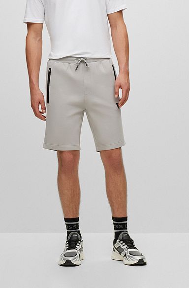 Shorts aus Baumwoll-Mix mit Tunnelzug und Logo-Streifen, Grau