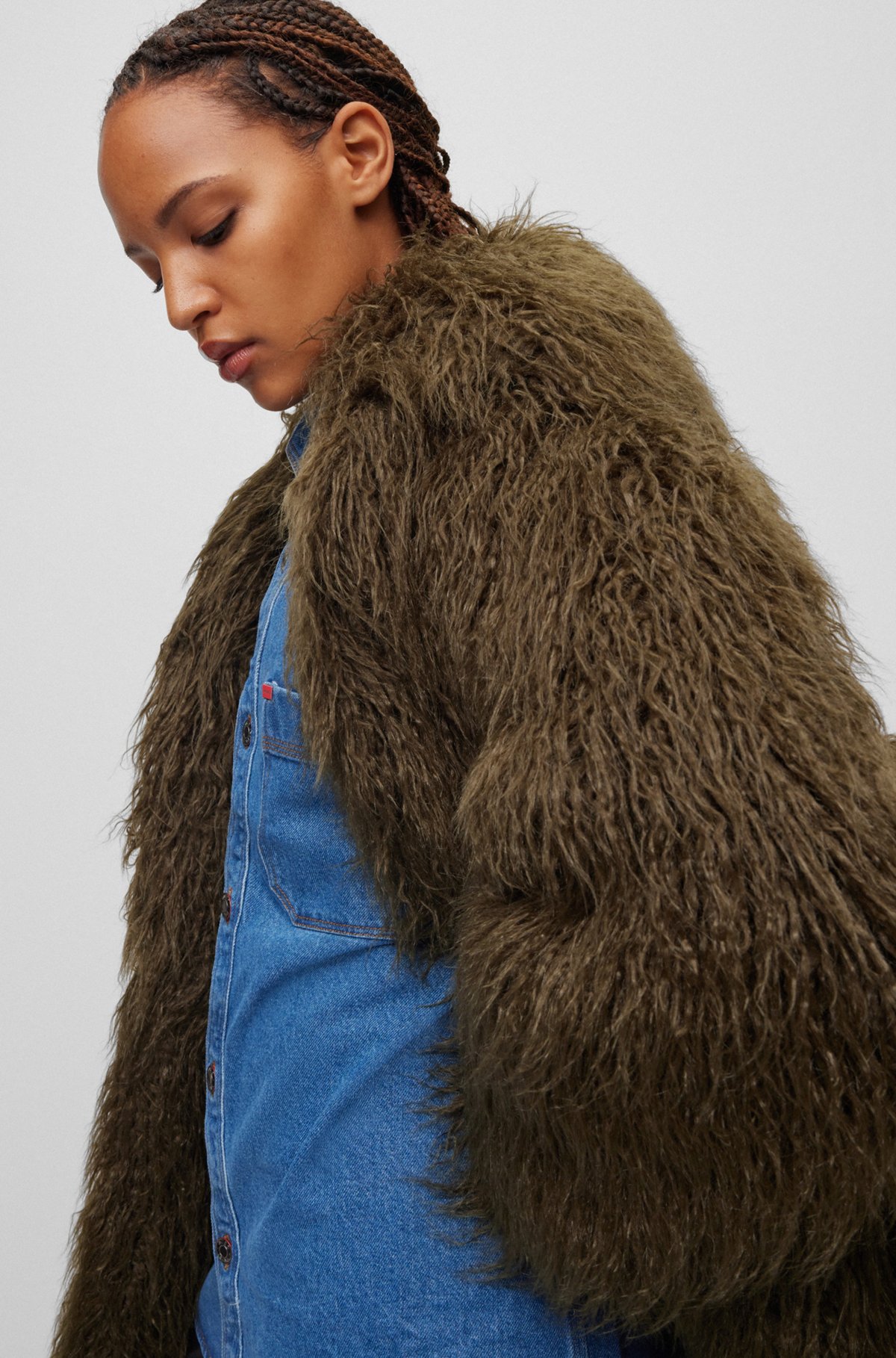Oversized-fit coat in faux fur with full lining, Dark Green