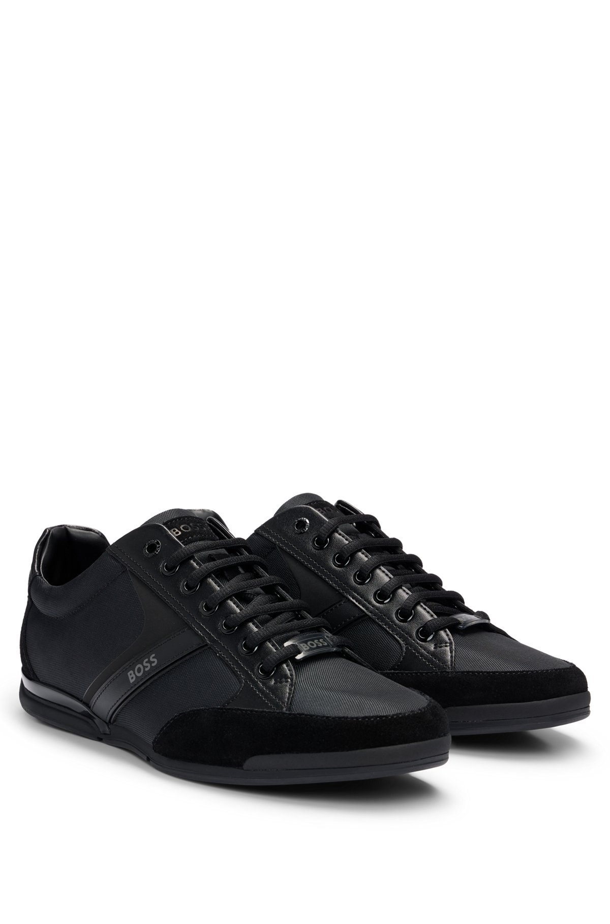 Mixed-material trainers with suede and faux leather, Black