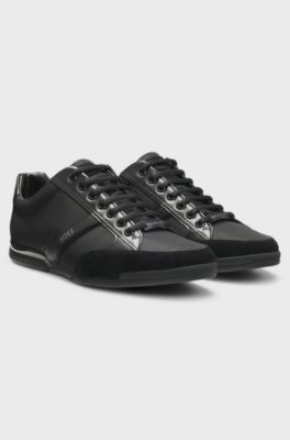 Mixed-material trainers with suede and faux leather, Black