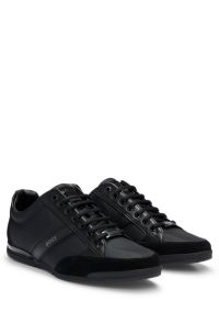 Sneakers in materiali misti con pelle scamosciata e similpelle, Nero