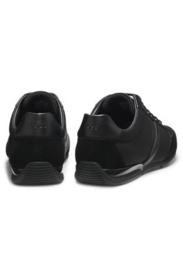 Mixed-material trainers with suede and faux leather, Black