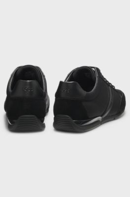 Mixed-material trainers with suede and faux leather, Black