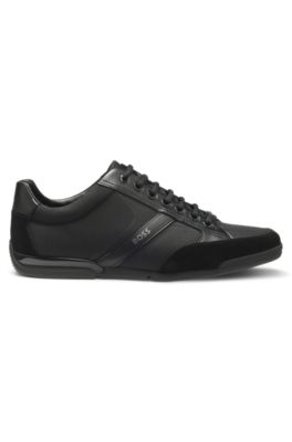 Mixed-material trainers with suede and faux leather, Black