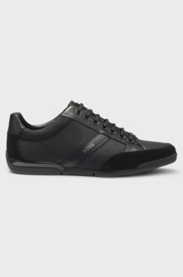 Mixed-material trainers with suede and faux leather, Black