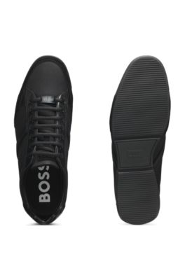 Mixed-material trainers with suede and faux leather, Black