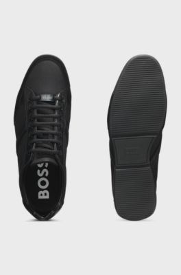 Mixed-material trainers with suede and faux leather, Black