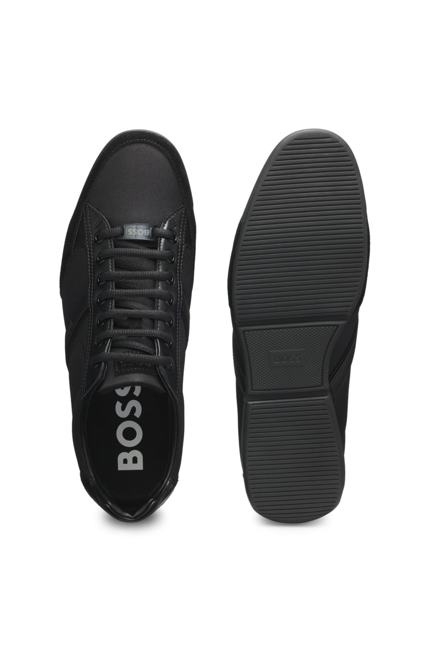 Mixed-material trainers with suede and faux leather, Black