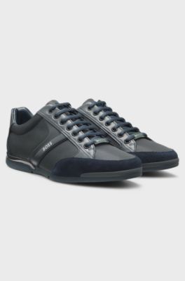 Mixed-material trainers with suede and faux leather, Dark Blue