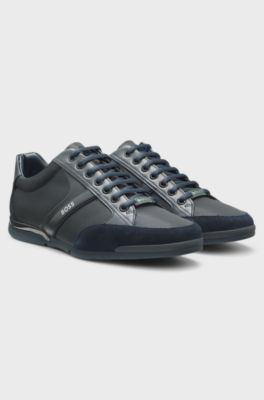 Mixed-material trainers with suede and faux leather, Dark Blue
