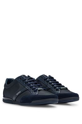 BOSS - Monogram-mesh lace-up trainers with suede trims