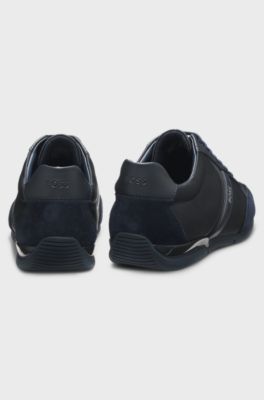 Mixed-material trainers with suede and faux leather, Dark Blue