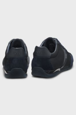 Mixed-material trainers with suede and faux leather, Dark Blue