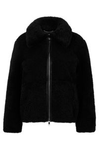 Regular-fit zip-up jacket in curly shearling, Black