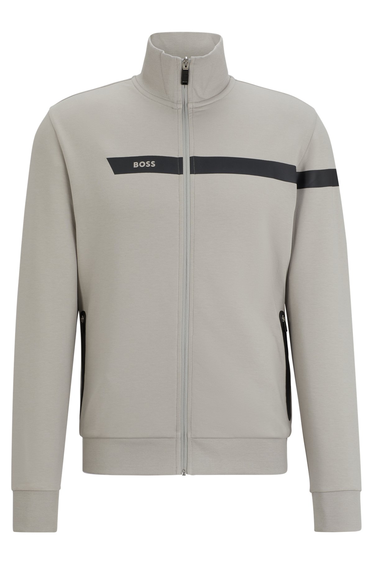 BOSS - Cotton-blend zip-up sweatshirt with graphic logo stripe