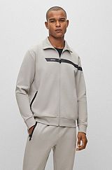 Cotton-blend zip-up sweatshirt with graphic logo stripe, Light Grey
