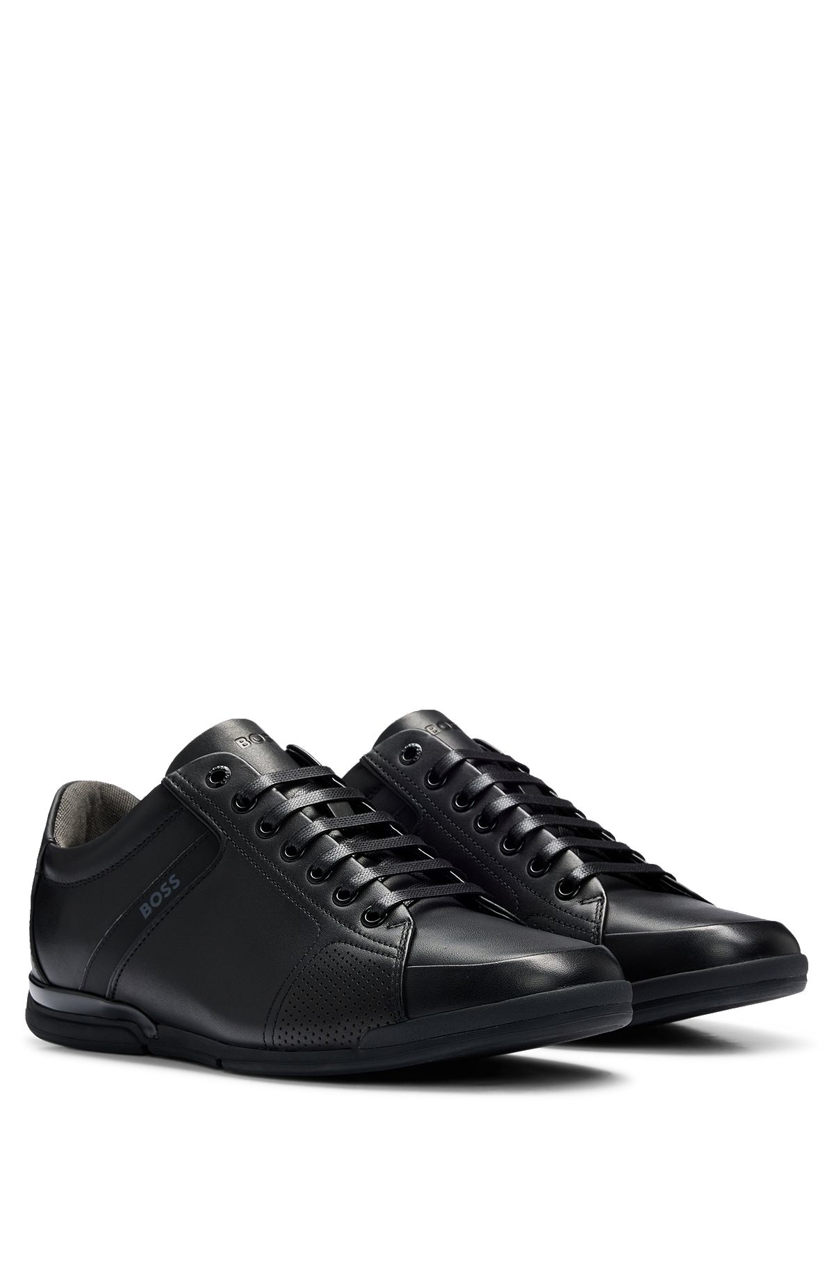 Leather trainers with odour-control lining, Black