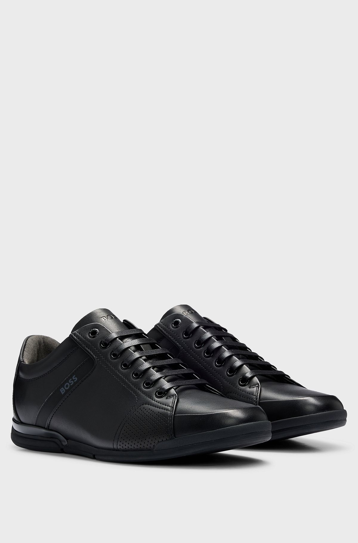 Leather trainers with odour-control lining, Black