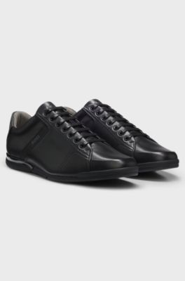 Leather trainers with odour-control lining, Black