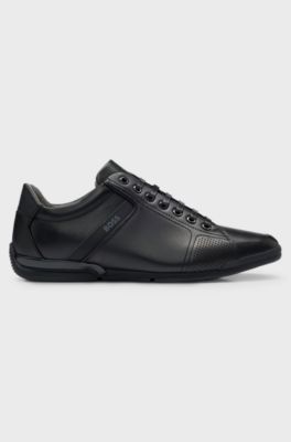Leather trainers with odour-control lining, Black