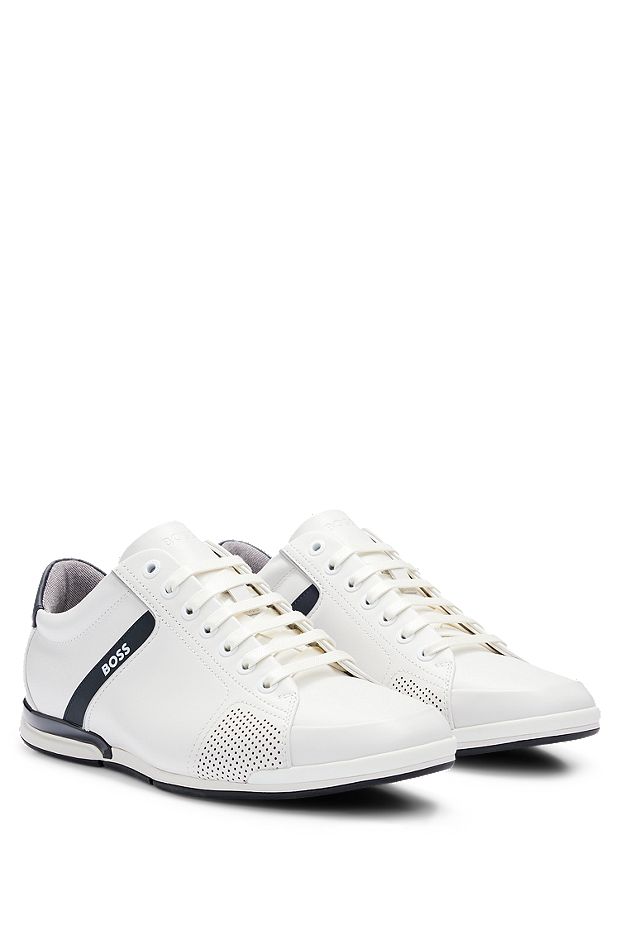 Leather trainers with odour-control lining, White