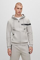 Cotton-blend zip-up hoodie with logo stripe, Grey
