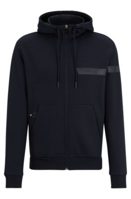 BOSS - Cotton-blend zip-up hoodie with logo stripe