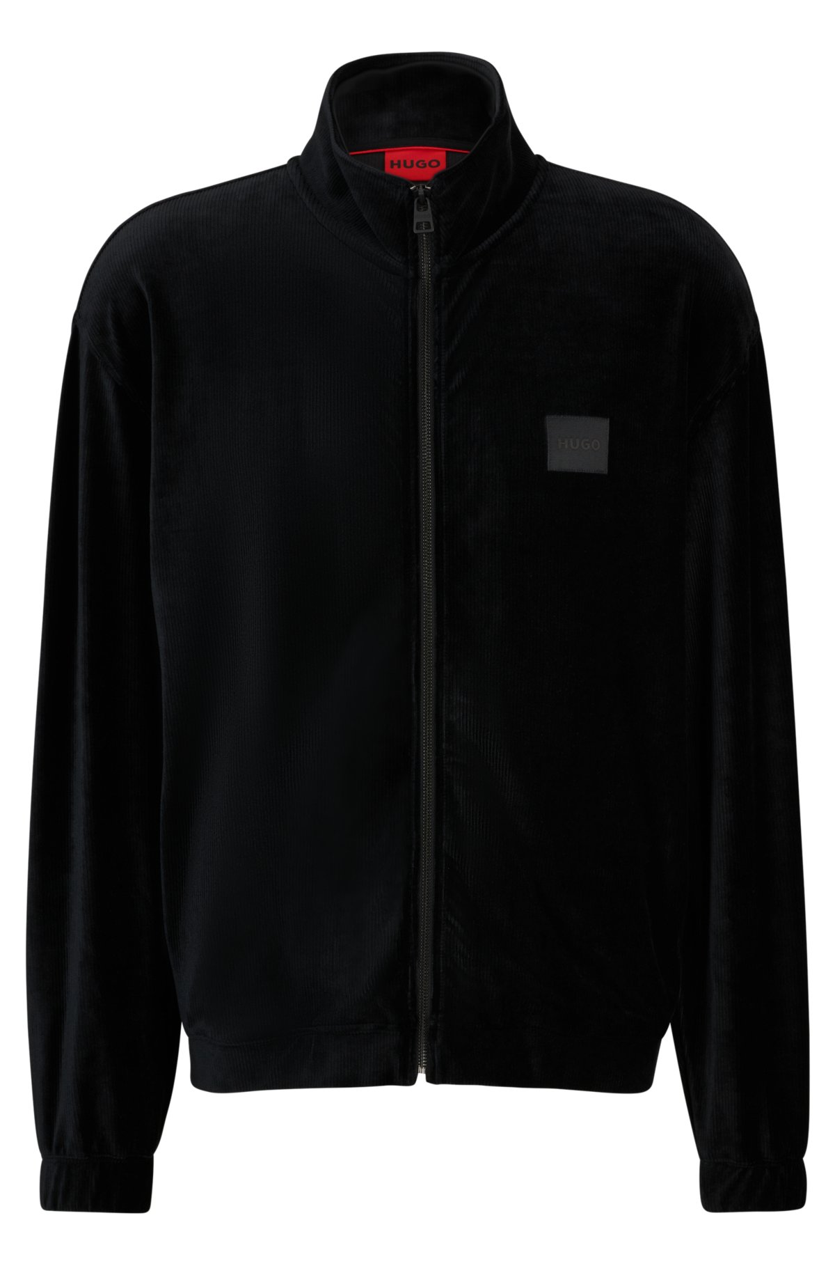 HUGO - Stretch-corduroy zip-up sweatshirt with logo patch