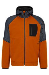 Mixed-material zip-up hoodie with fleece lining, Orange