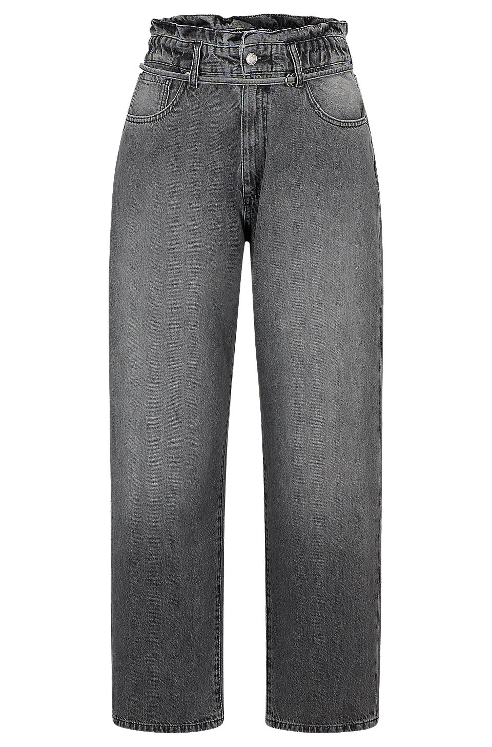 HUGO - Relaxed-fit paperbag jeans in black rigid denim