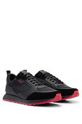 Mixed-material trainers with suede and mesh, Black