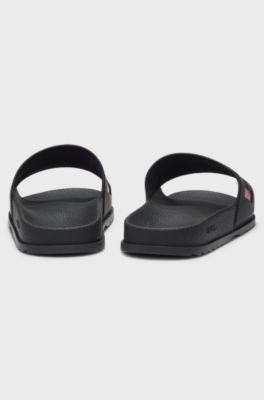 Sandali slider con fascia con logo, Nero