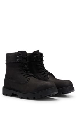 BOSS - Nubuck half boots with tonal-monogram collar