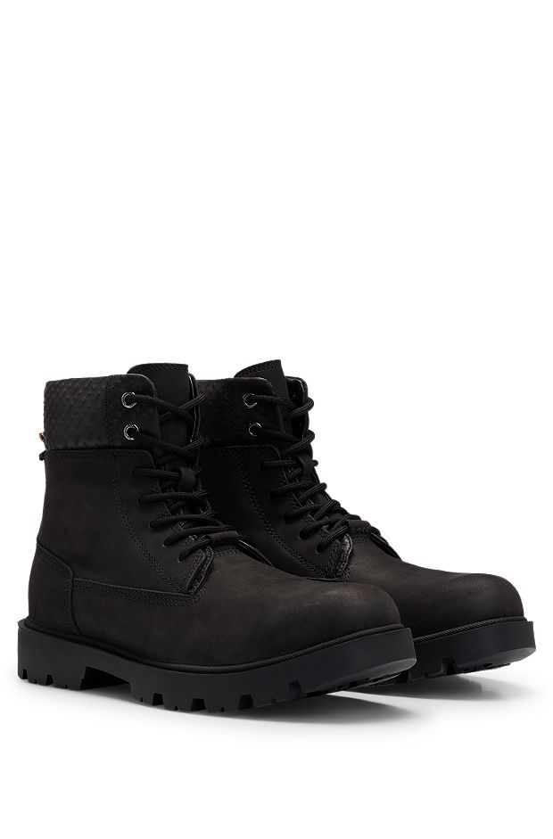 Nubuck half boots with tonal-monogram collar, Black