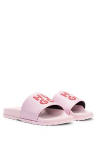 Italian-made slides with stacked logo, light pink