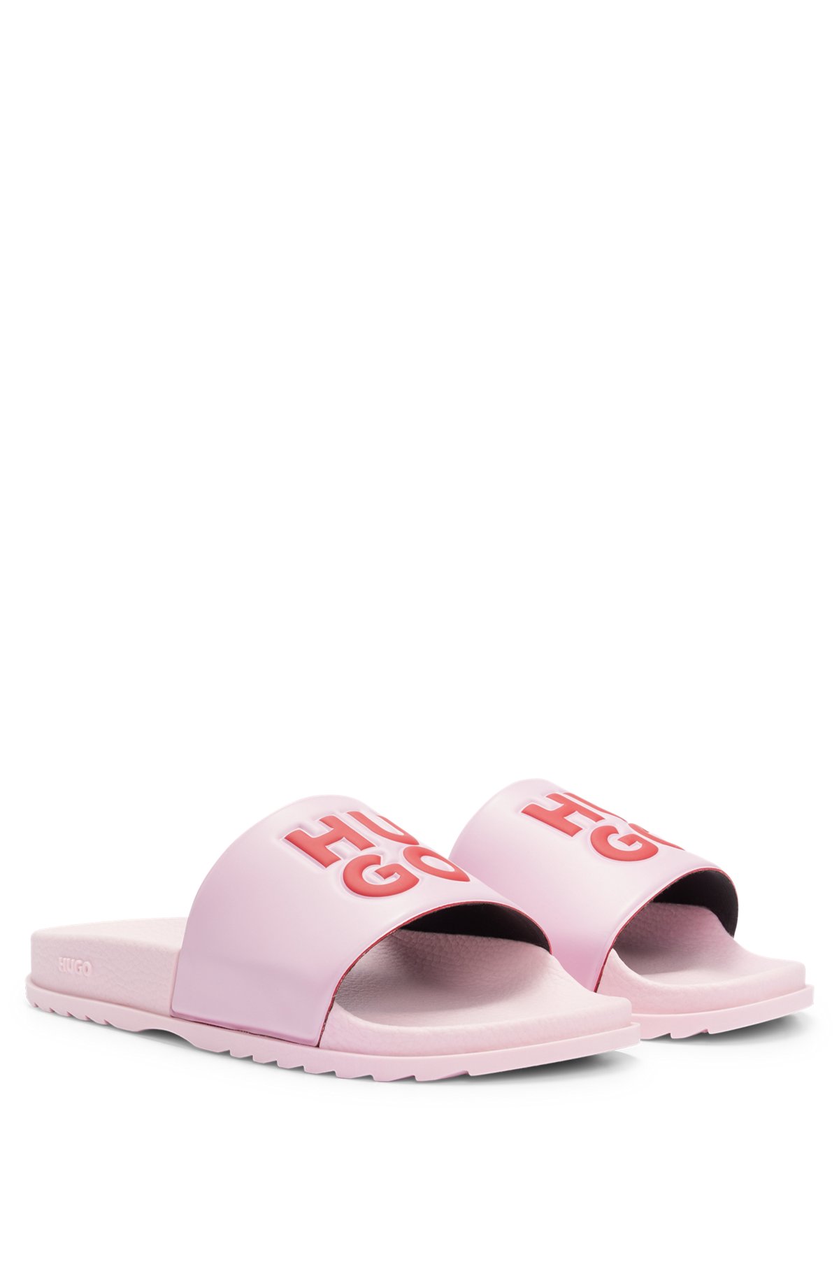 Italian-made slides with stacked logo, light pink