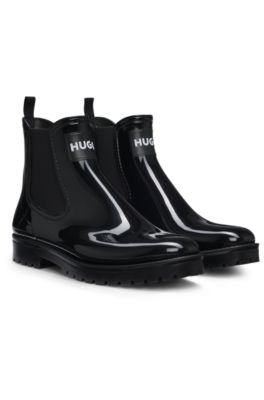 Glossy Chelsea rain boots with logo patch, Black