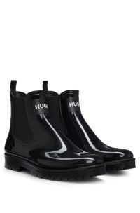 Glossy Chelsea rain boots with logo patch, Black