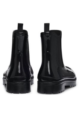 Glossy Chelsea rain boots with logo patch, Black