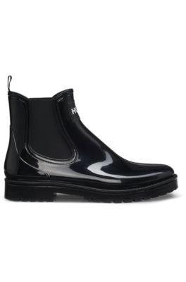 Glossy Chelsea rain boots with logo patch, Black