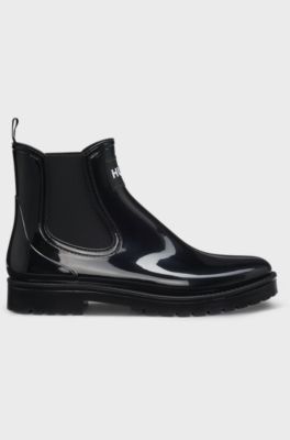 Glossy Chelsea rain boots with logo patch, Black