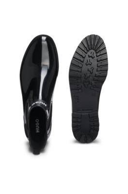Glossy Chelsea rain boots with logo patch, Black